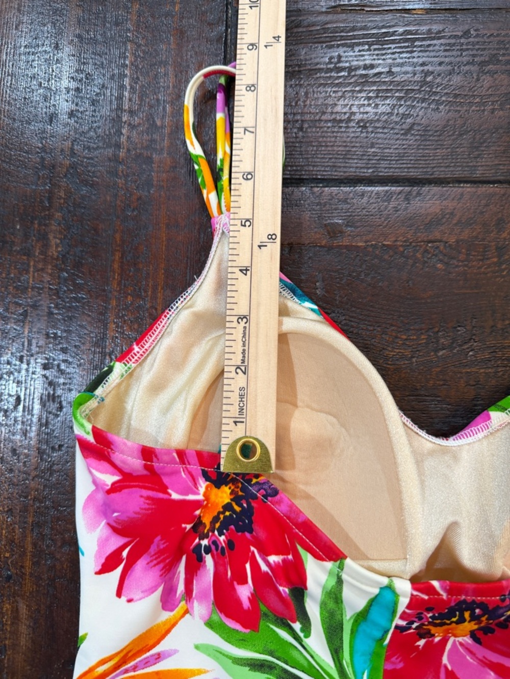 Tropical Floral Maxine of Hollywood Sarong Front One Piece Swimsuit Size 12 - Picture 11 of 15